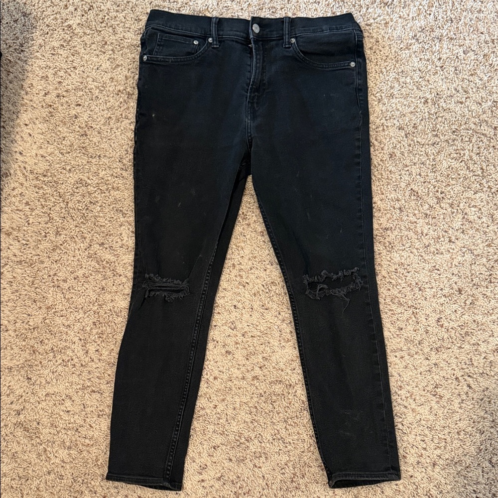 Black Skinny Distressed Knee Jeans for Men